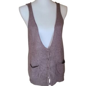 poetry 100% linen button up sweater vest lavender grey size 8